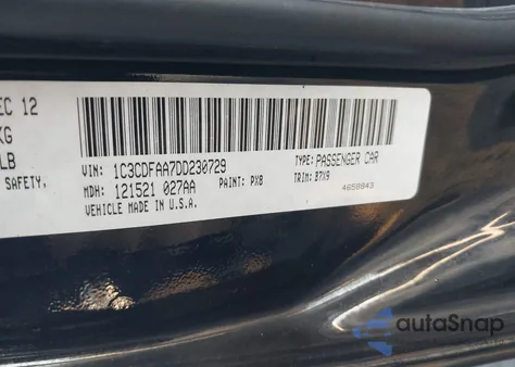 2013 Dodge Dart Se z USA, uszkodzony, nr VIN 1C3CDFAA7DD230729